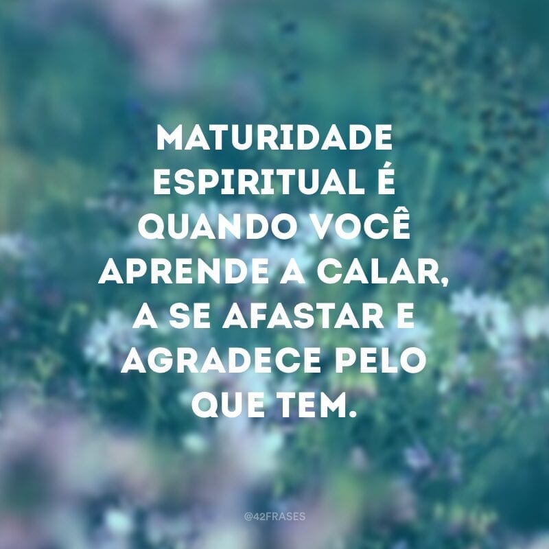 Maturidade espiritual é quando você aprende a calar, a se afastar e agradece pelo que tem.