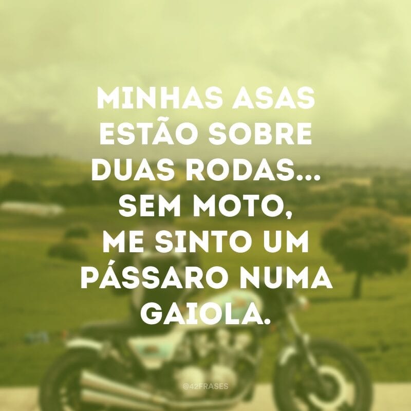 Minhas asas estão sobre duas rodas... Sem moto, me sinto um pássaro numa gaiola.