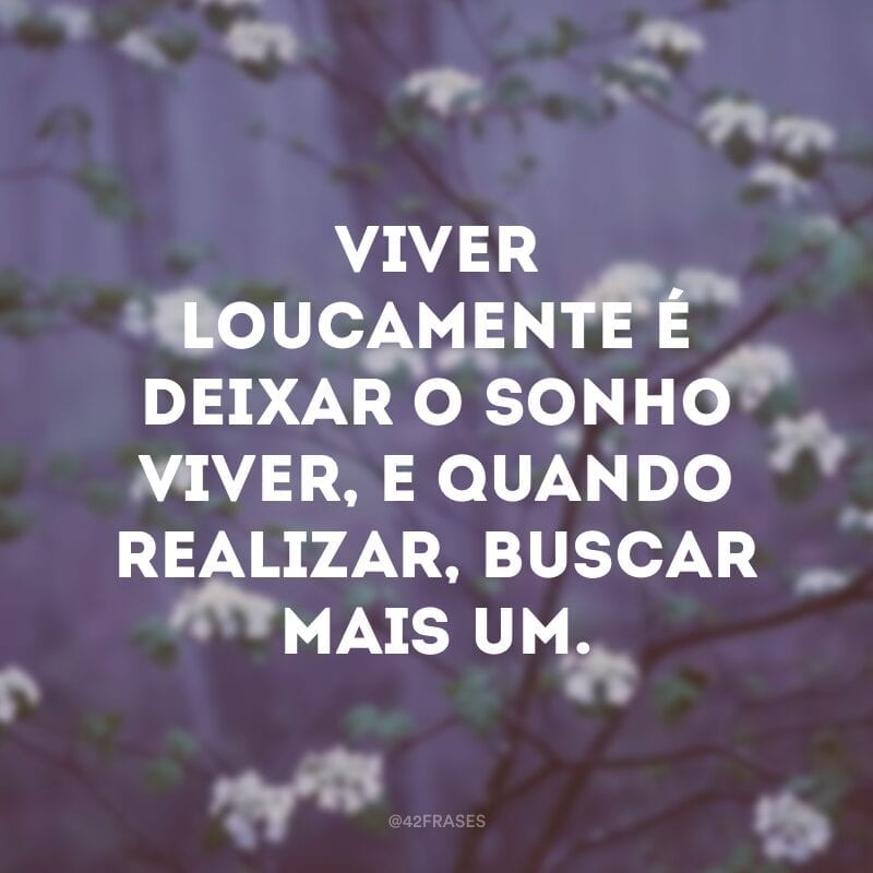 Viver loucamente é deixar o sonho viver, e quando realizar, buscar mais um.