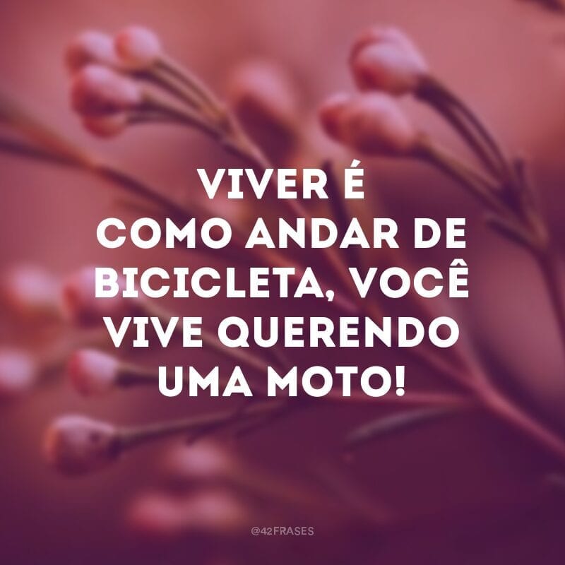 Viver é como andar de bicicleta, você vive querendo uma moto!