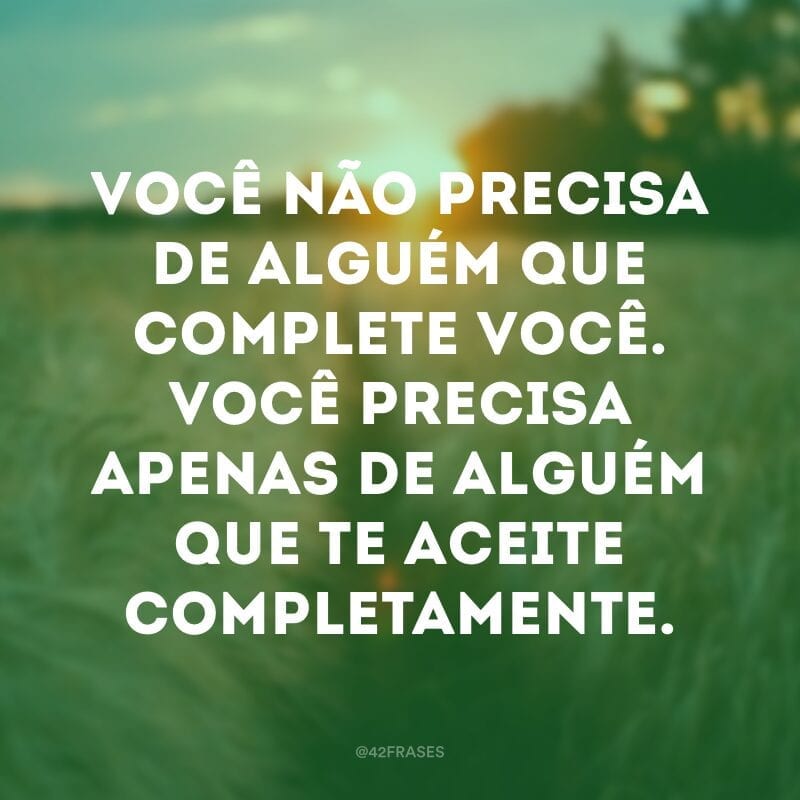 Você não precisa de alguém que complete você. Você precisa apenas de alguém que te aceite completamente. 