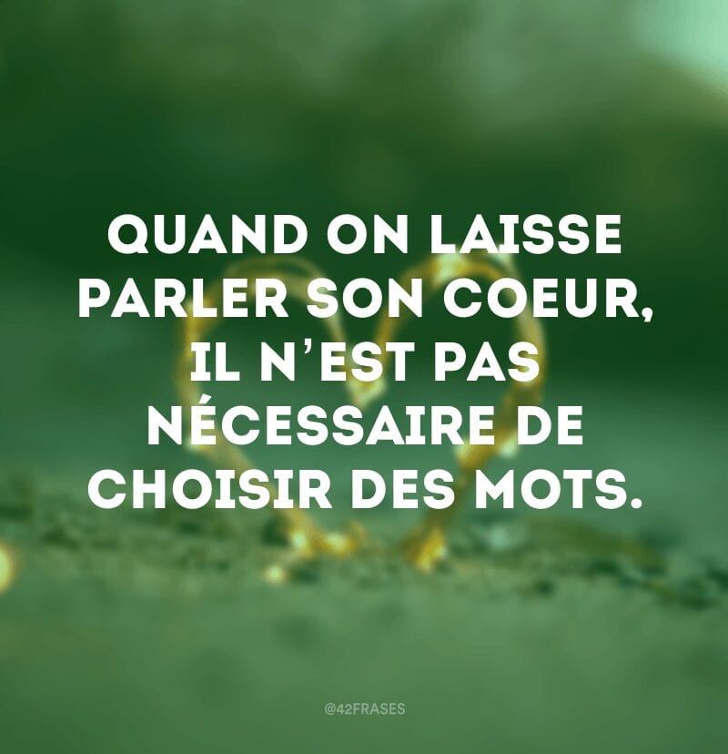 Quand on laisse parler son coeur, il n’est pas nécessaire de choisir des mots. (Quando deixamos o coração falar, não precisamos escolher as palavras)