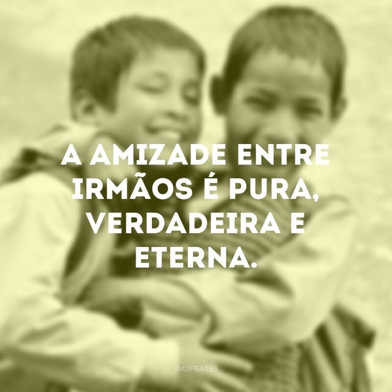 A amizade entre irmãos é pura, verdadeira e eterna.