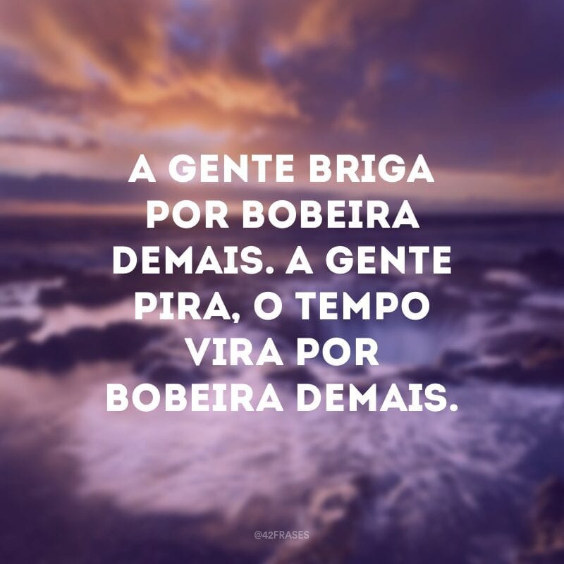 A gente briga por bobeira demais. A gente pira, o tempo vira por bobeira demais.