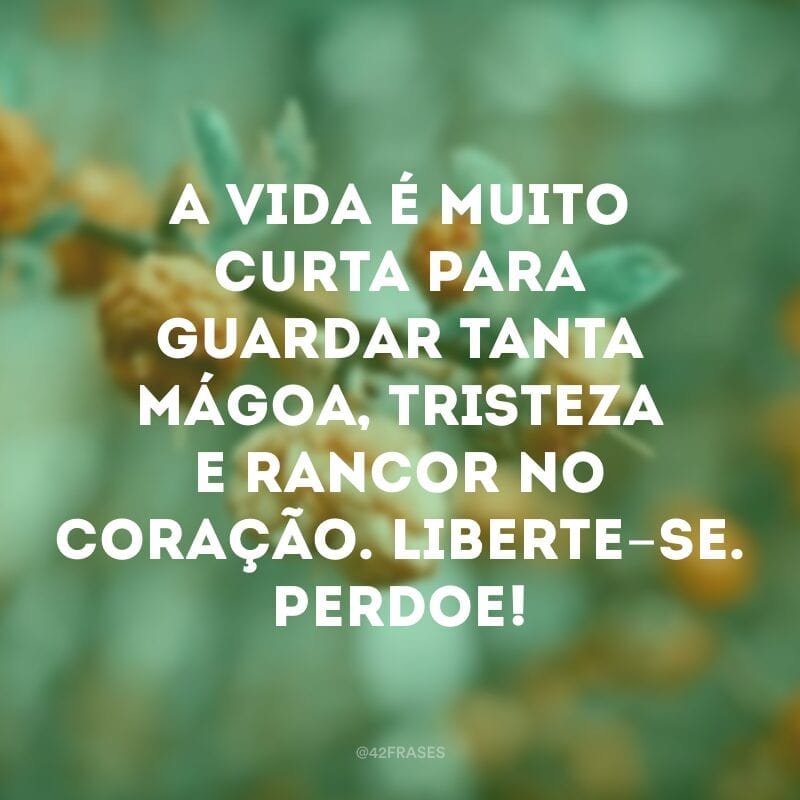 A vida é muito curta para guardar tanta mágoa, tristeza e rancor no coração. Liberte-se. Perdoe!