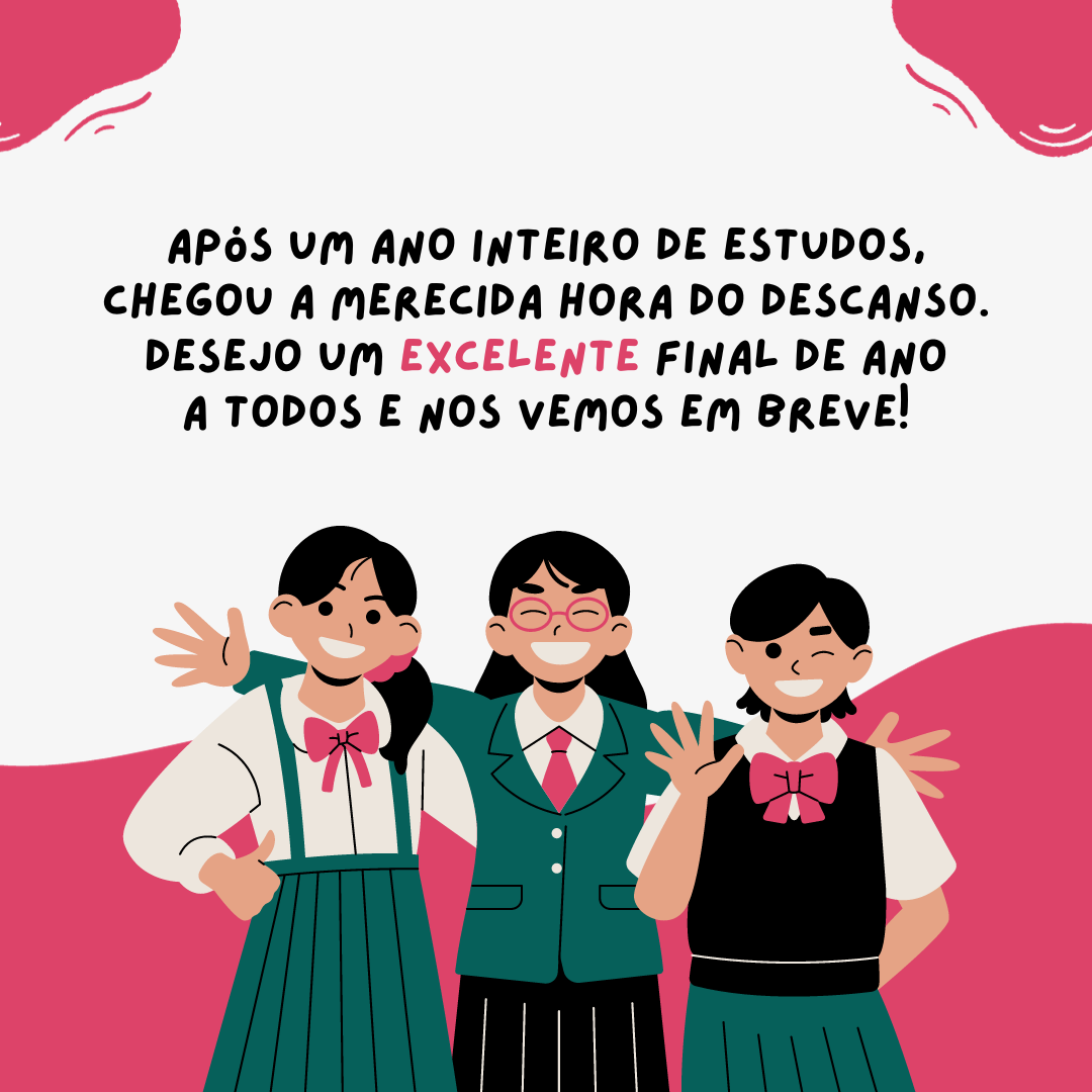 Após um ano inteiro de estudos chegou a merecida hora do descanso. Desejo um excelente final de ano a todos e nos vemos em breve!