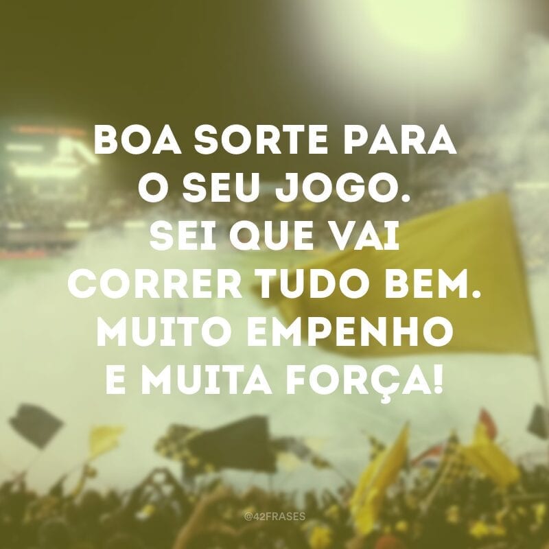 Boa sorte para o seu jogo. Sei que vai correr tudo bem. Muito empenho e muita força!