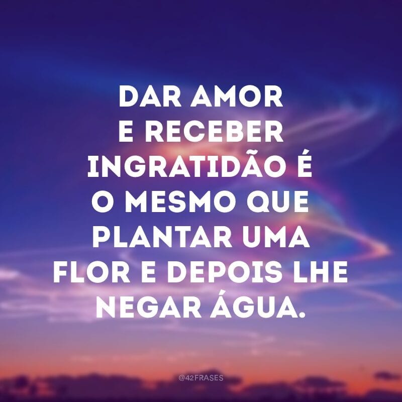 Dar amor e receber ingratidão é o mesmo que plantar uma flor e depois lhe negar água.