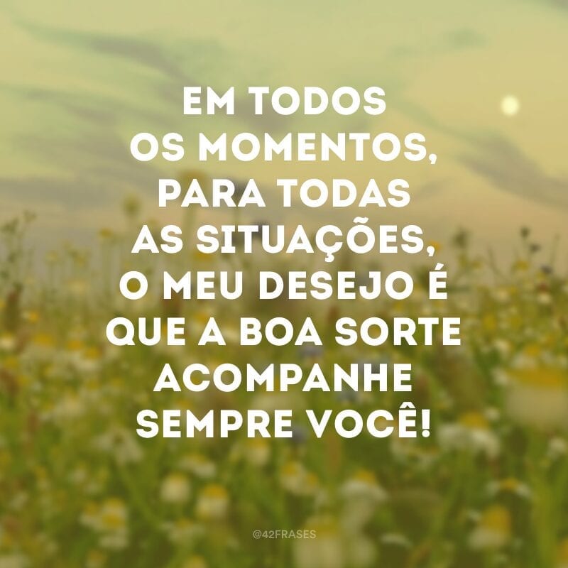 Em todos os momentos, para todas as situações, o meu desejo é que a boa sorte acompanhe sempre você!