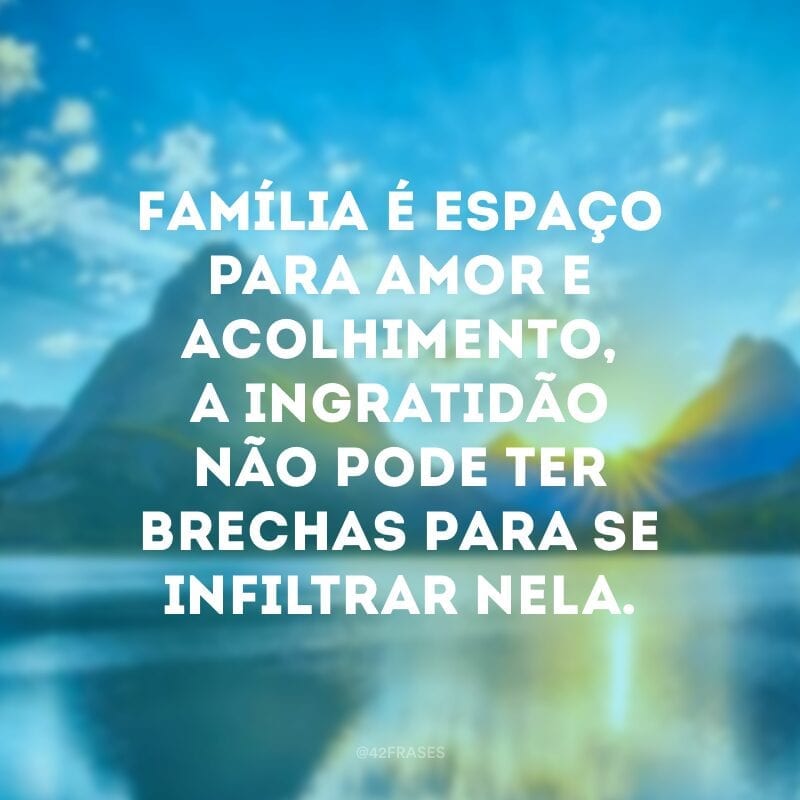 Família é espaço para amor e acolhimento, a ingratidão não pode ter brechas para se infiltrar nela.