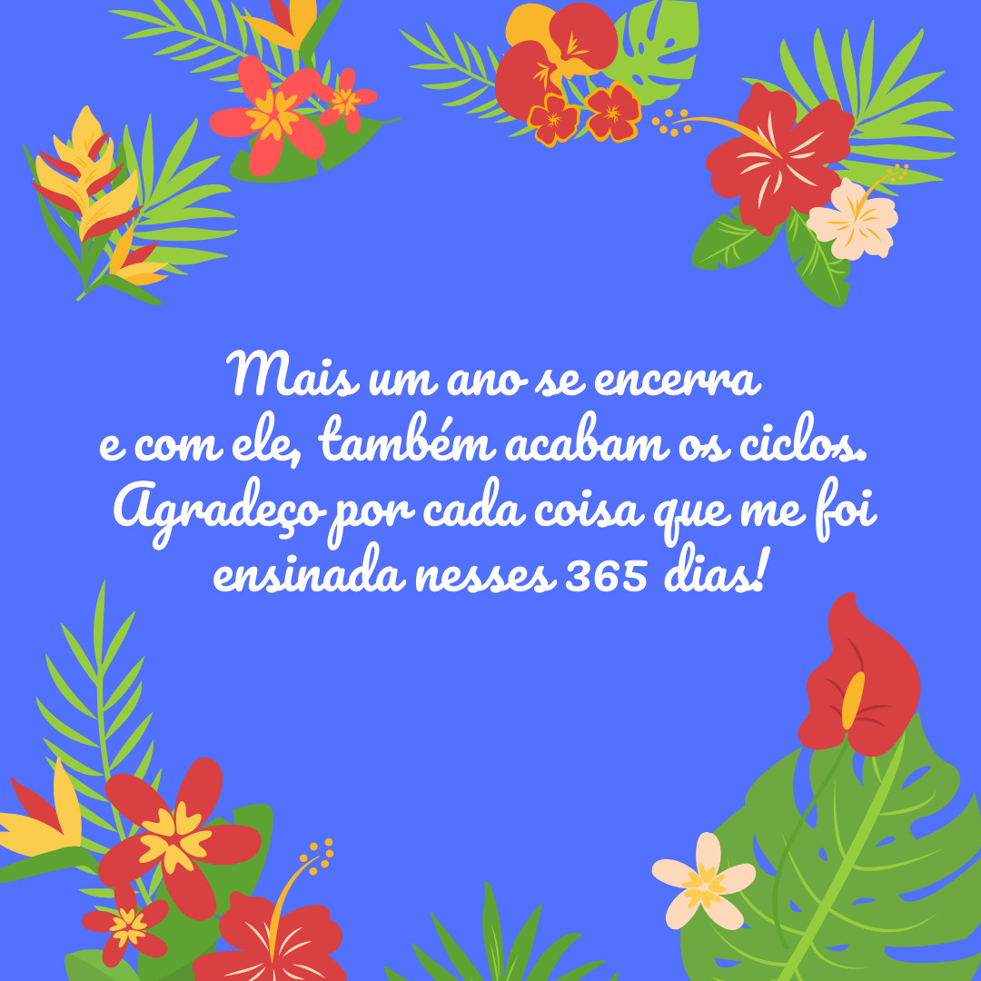 Mais um ano se encerra e com ele, também acabam os ciclos. Agradeço por cada coisa que me foi ensinada nesses 365 dias!