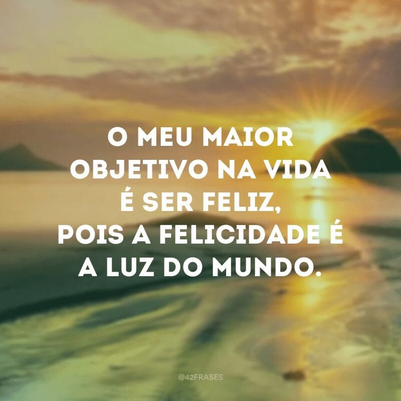 O meu maior objetivo na vida é ser feliz, pois a felicidade é a luz do mundo.