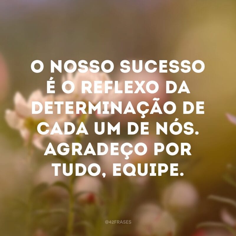 O nosso sucesso é o reflexo da determinação de cada um de nós. Agradeço por tudo, equipe.