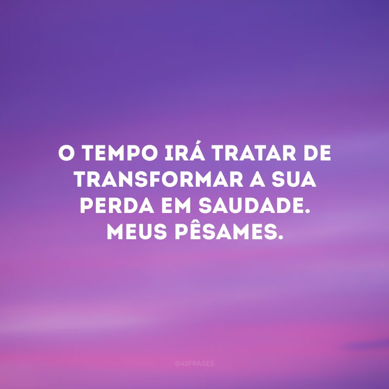 O tempo irá tratar de transformar a sua perda em saudade. Meus pêsames.