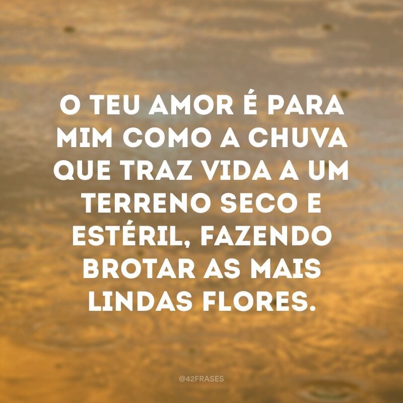 O teu amor é para mim como a chuva que traz vida a um terreno seco e estéril, fazendo brotar as mais lindas flores.