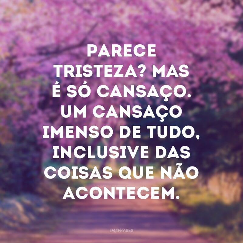 Parece tristeza? Mas é só cansaço. Um cansaço imenso de tudo, inclusive das coisas que não acontecem.