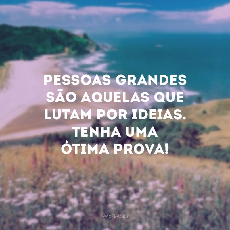 Pessoas grandes são aquelas que lutam por ideias. Tenha uma ótima prova!