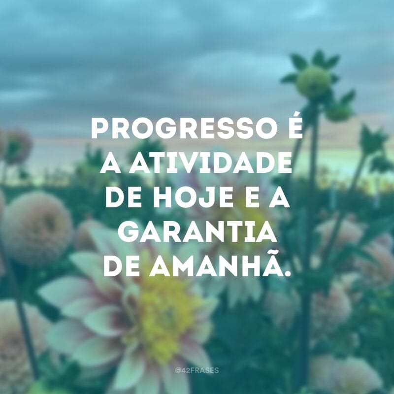 Progresso é a atividade de hoje e a garantia de amanhã. 