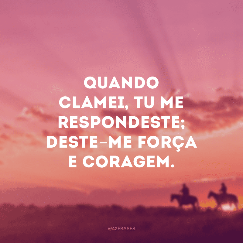 Quando clamei, tu me respondeste; deste-me força e coragem.