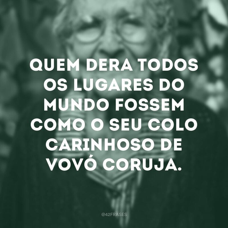 Quem dera todos os lugares do mundo fossem como o seu colo carinhoso de vovó coruja.