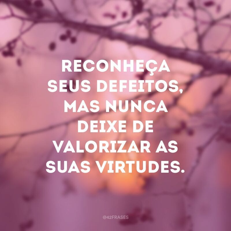 Reconheça seus defeitos, mas nunca deixe de valorizar as suas virtudes.