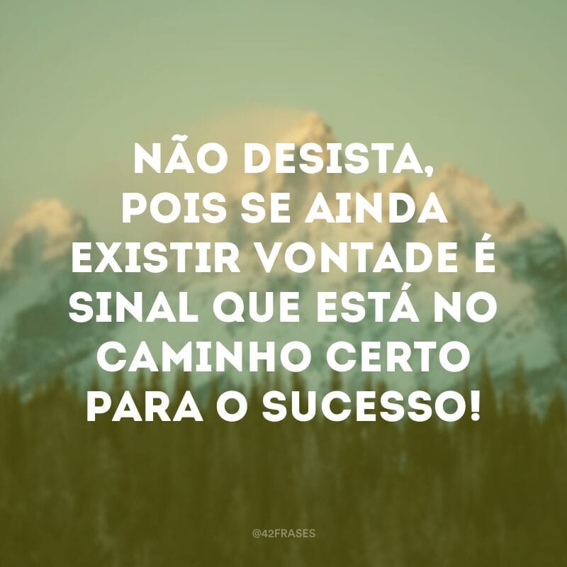 Não desista, pois se ainda existir vontade é sinal que está no caminho certo para o sucesso!