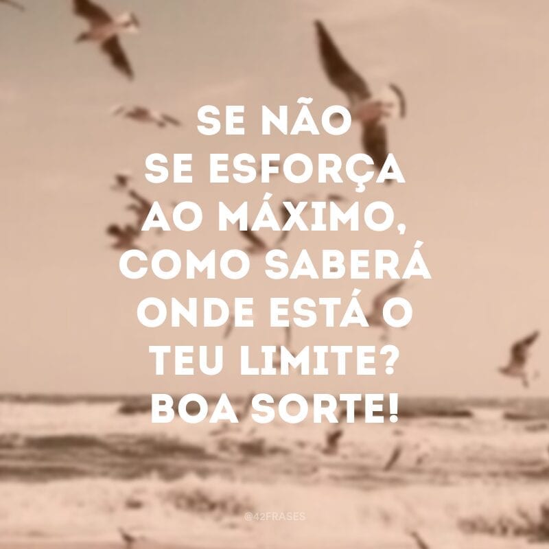 Se não se esforça ao máximo, como saberá onde está o teu limite? Boa sorte!