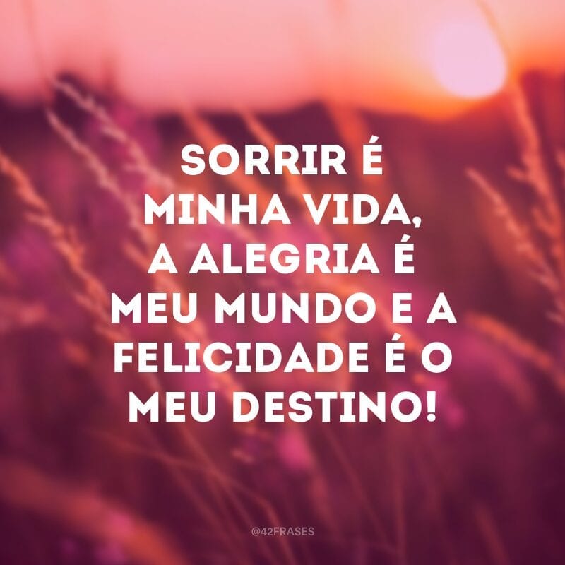 Sorrir é minha vida, a alegria é meu mundo e a felicidade é o meu destino!