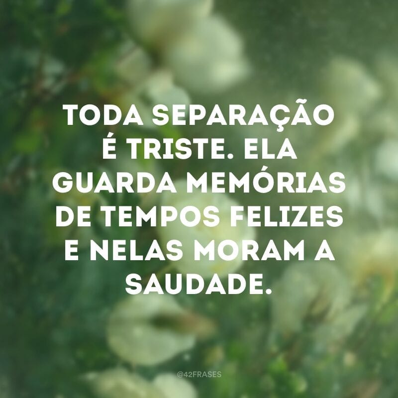 Toda separação é triste. Ela guarda memórias de tempos felizes e nelas moram a saudade.