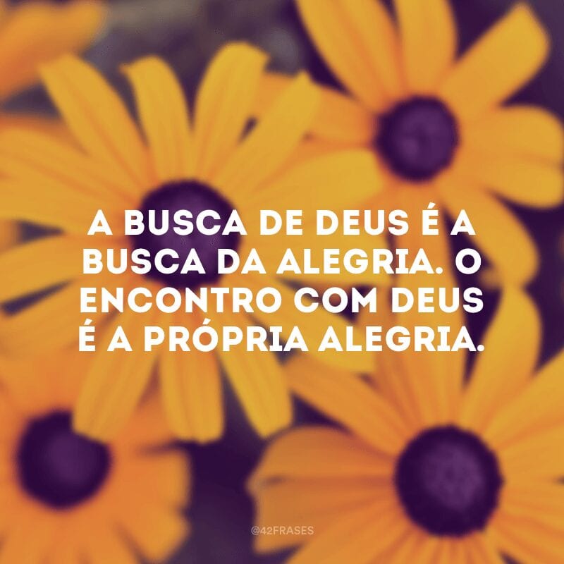 A busca de Deus é a busca da alegria. O encontro com Deus é a própria alegria. 