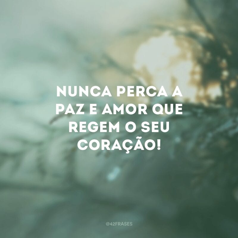 Nunca perca a paz e amor que regem o seu coração!