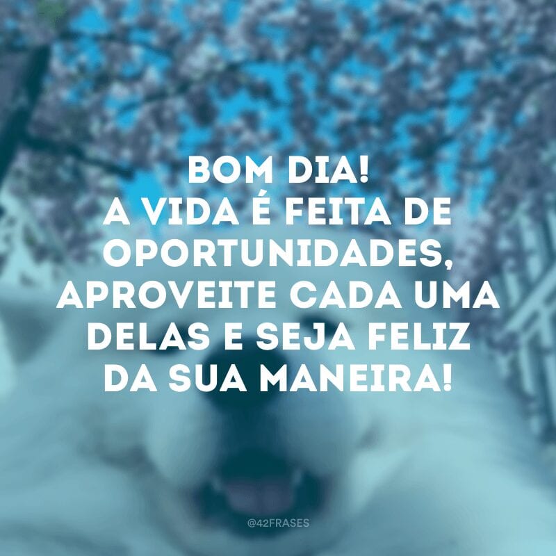 Bom dia! A vida é feita de oportunidades, aproveite cada uma delas e seja feliz da sua maneira!