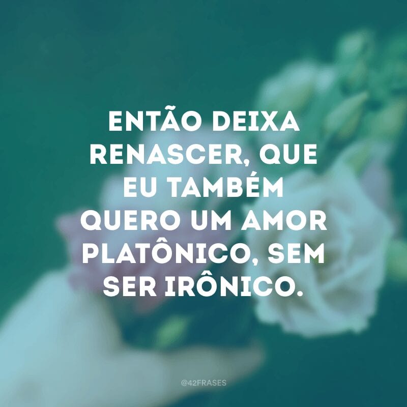 Então deixa renascer, que eu também quero um amor platônico, sem ser irônico. 