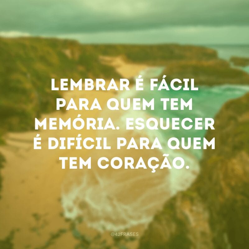 Lembrar é fácil para quem tem memória. Esquecer é difícil para quem tem coração.