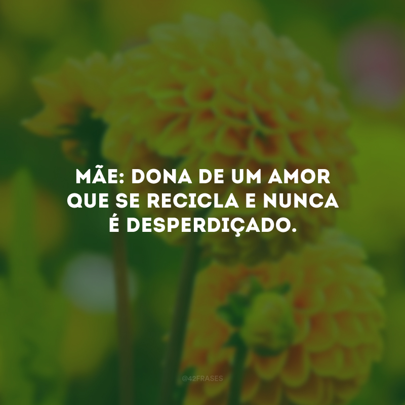 Mãe: dona de um amor que se recicla e nunca é desperdiçado.