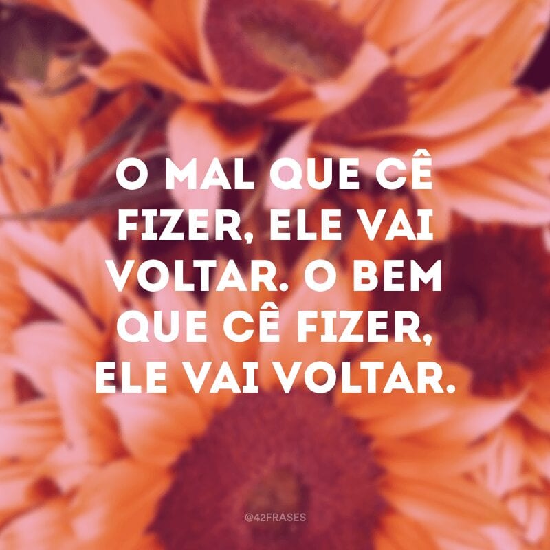 O mal que cê fizer, ele vai voltar. O bem que cê fizer, ele vai voltar.