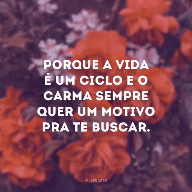 Porque a vida é um ciclo e o carma sempre quer um motivo pra te buscar.