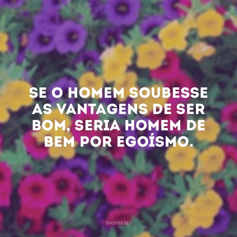 Se o homem soubesse as vantagens de ser bom, seria homem de bem por egoísmo. 