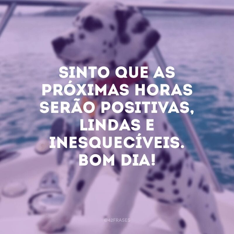 Sinto que as próximas horas serão positivas, lindas e inesquecíveis. Bom dia!