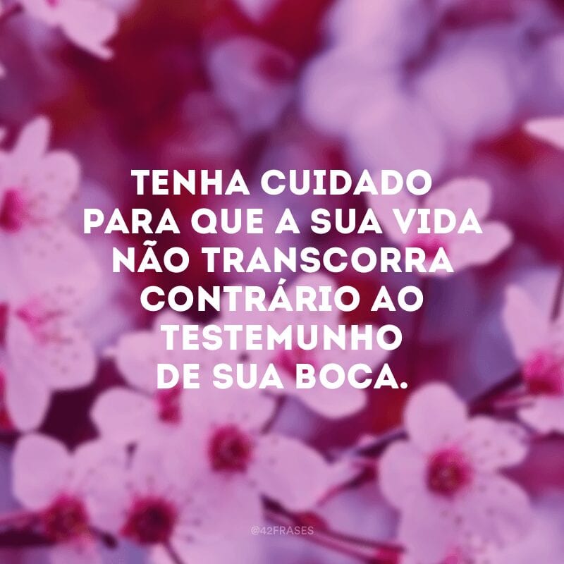 Tenha cuidado para que a sua vida não transcorra contrário ao testemunho de sua boca. 