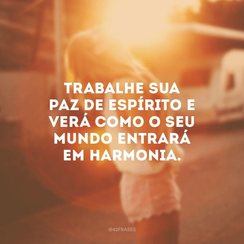 Trabalhe sua paz de espírito e verá como o seu mundo entrará em harmonia.