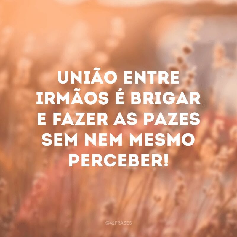 União entre irmãos é brigar e fazer as pazes sem nem mesmo perceber!