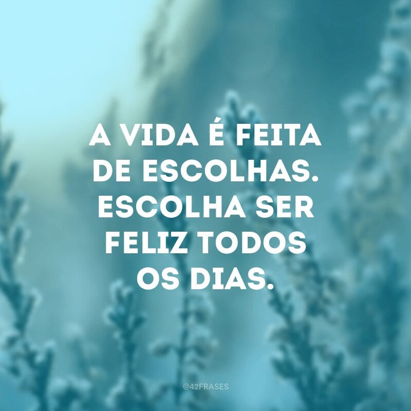 A vida é feita de escolhas. Escolha ser feliz todos os dias.