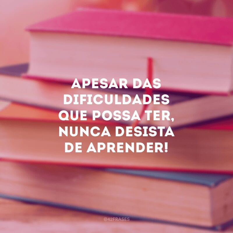 Apesar das dificuldades que possa ter, nunca desista de aprender!