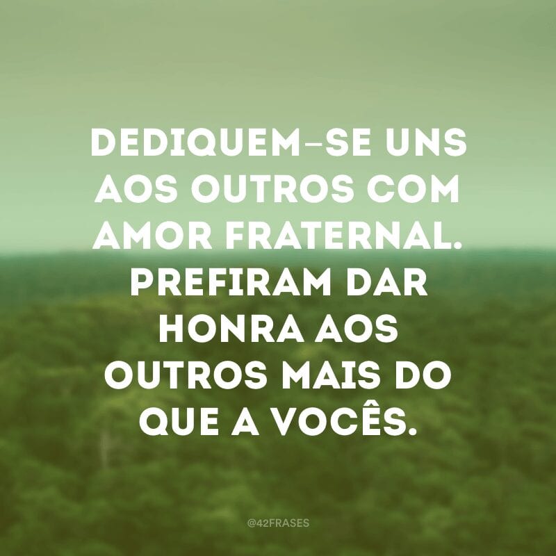 Dediquem-se uns aos outros com amor fraternal. Prefiram dar honra aos outros mais do que a vocês. 