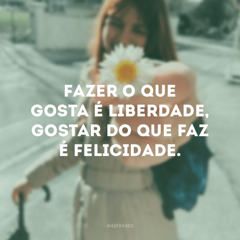 Fazer o que gosta é liberdade, gostar do que faz é felicidade.