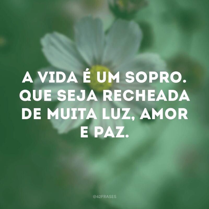 A vida é um sopro. Que seja recheada de muita luz, amor e paz.