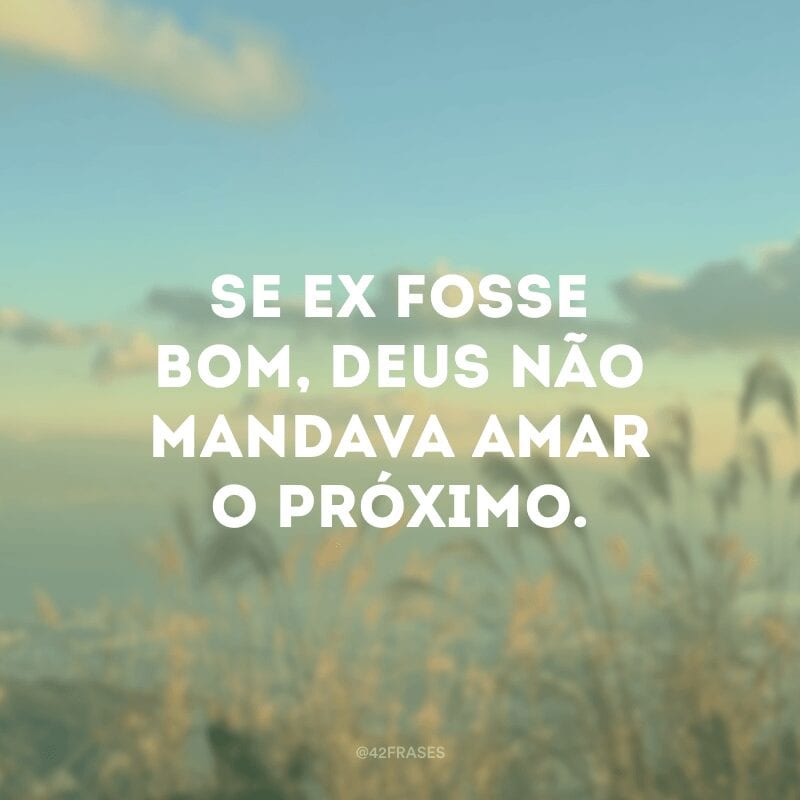 Se ex fosse bom, Deus não mandava amar o próximo.