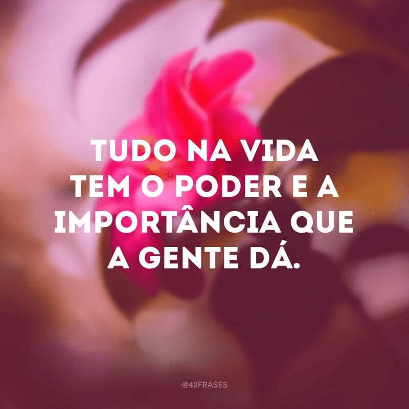 Tudo na vida tem o poder e a importância que a gente dá.