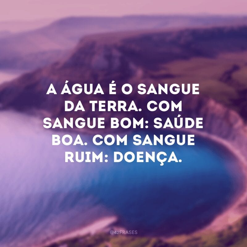 A água é o sangue da terra. Com sangue bom: saúde boa. Com sangue ruim: doença.